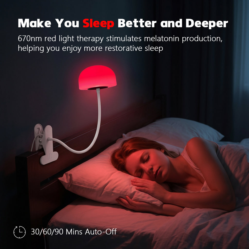 Mushroom Reading Light Clip On Lamp with 670nm Red Light Night Light Sleeping Aid for Students, USB Eye- Caring Bedside Lamp with Metal Clamp & Timer for School Dorn Bunk Bed Headboard, Dimmble