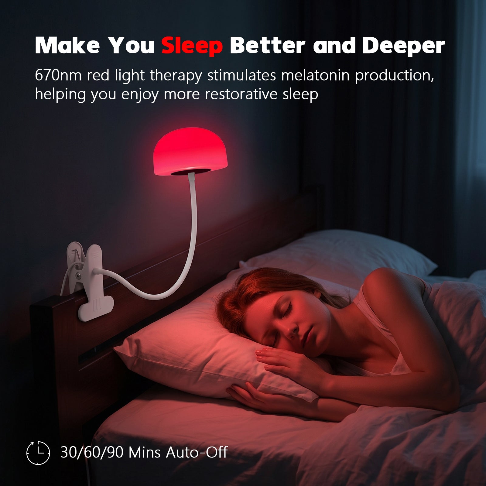 Mushroom Reading Light Clip On Lamp with 670nm Red Light Night Light Sleeping Aid for Students, USB Eye- Caring Bedside Lamp with Metal Clamp & Timer for School Dorn Bunk Bed Headboard, Dimmble