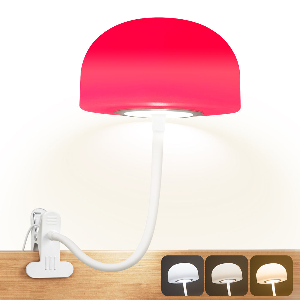 Mushroom Reading Light Clip On Lamp with 670nm Red Light Night Light Sleeping Aid for Students, USB Eye- Caring Bedside Lamp with Metal Clamp & Timer for School Dorn Bunk Bed Headboard, Dimmble