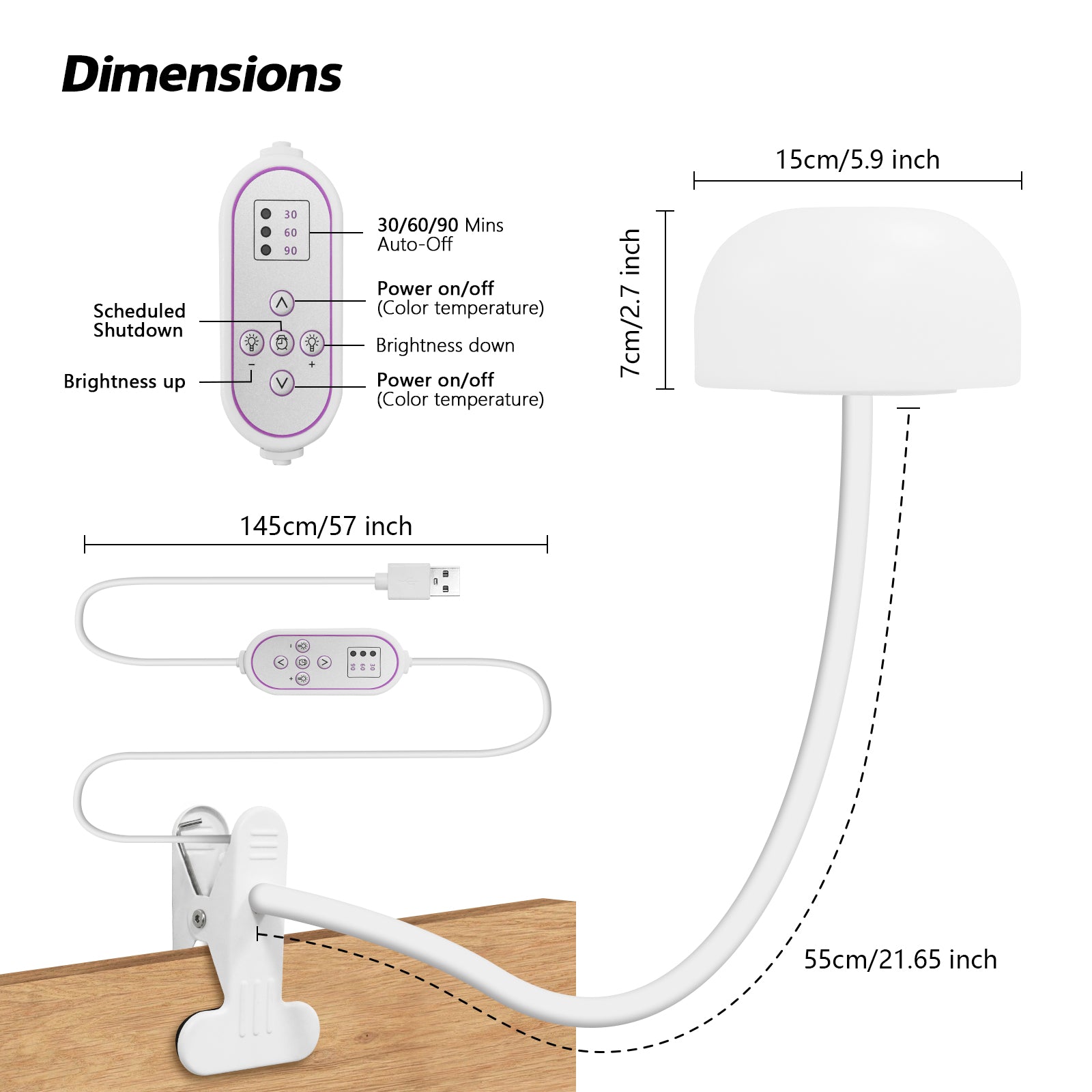 Mushroom Reading Light Clip On Lamp with 670nm Red Light Night Light Sleeping Aid for Students, USB Eye- Caring Bedside Lamp with Metal Clamp & Timer for School Dorn Bunk Bed Headboard, Dimmble
