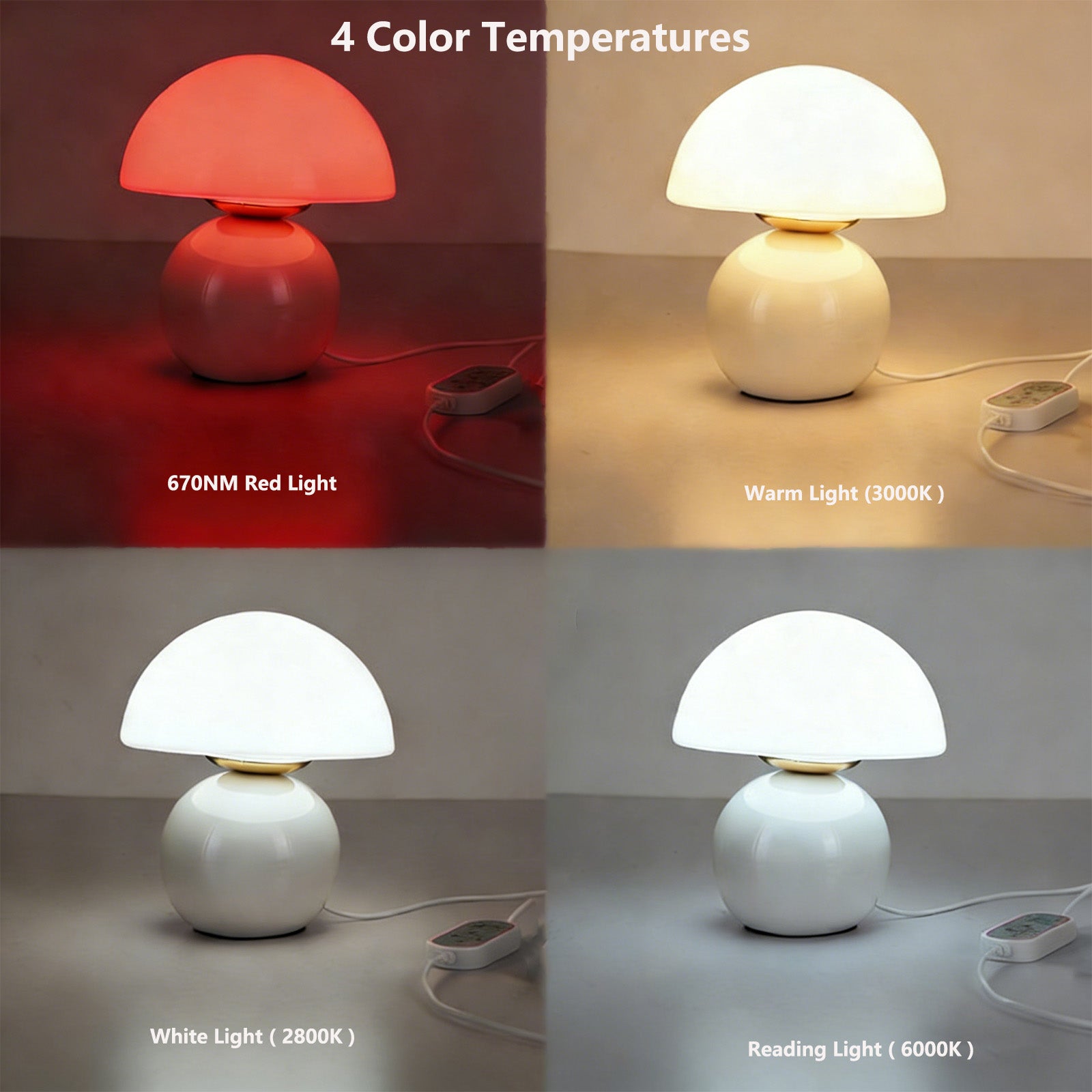Mushroom 670nm Red Light Sleep Lamp Desk Lamp Table Lamp – , 3 Color Temperatures, Dimmable
