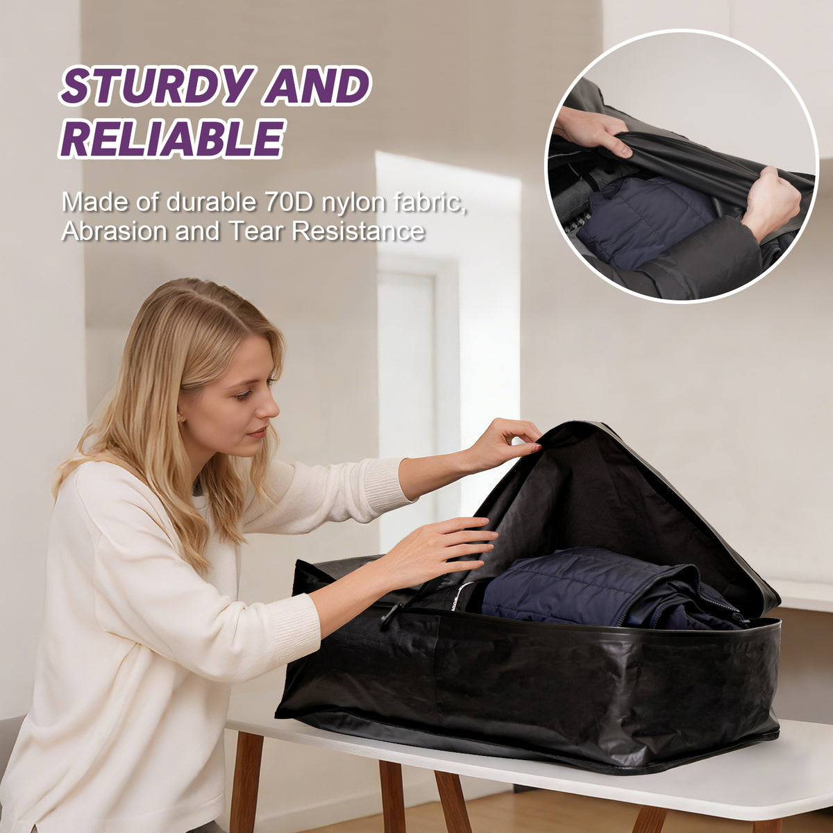 91L Large Vacuum Compression Bag for Bedding with IP68 Airtight Zipper, Heavy Duty & Soft Space Saver Vacuum Bags, 100% Waterproof Blanket Clothes Storage Bag, Reusable Vacuum Packing Cubes for Apartment Dorn Travel，Black