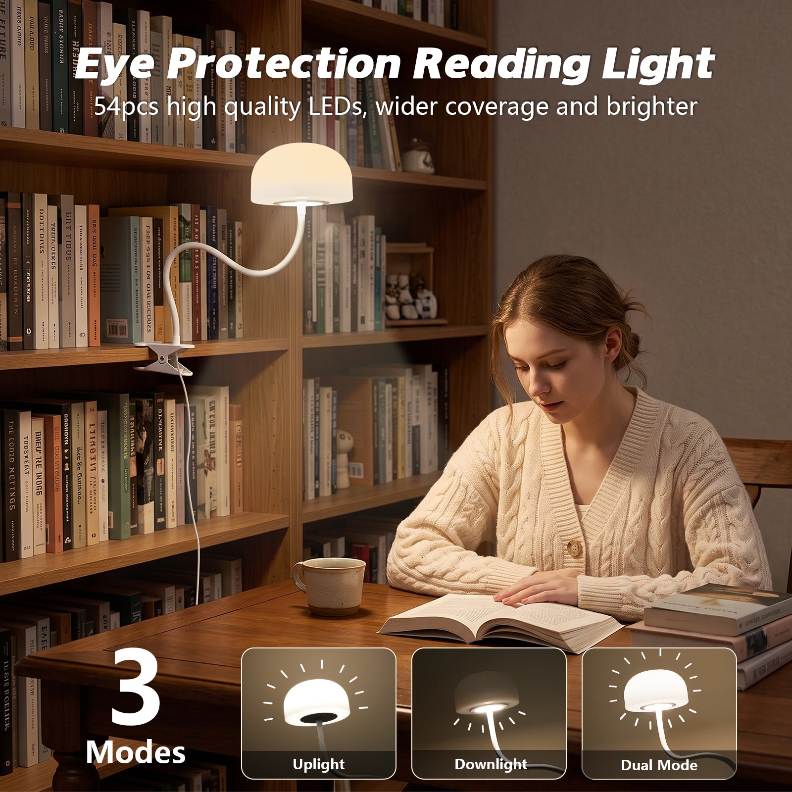 Mushroom Reading Light Clip On Lamp with 670nm Red Light Night Light Sleeping Aid for Students, USB Eye- Caring Bedside Lamp with Metal Clamp & Timer for School Dorn Bunk Bed Headboard, Dimmble