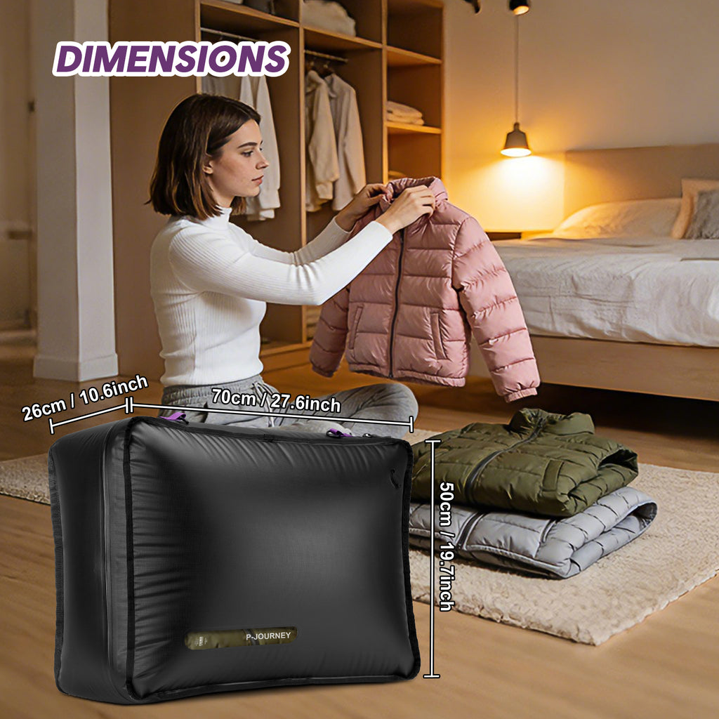 91L Large Vacuum Compression Bag for Bedding with IP68 Airtight Zipper, Heavy Duty & Soft Space Saver Vacuum Bags, 100% Waterproof Blanket Clothes Storage Bag, Reusable Vacuum Packing Cubes for Apartment Dorn Travel，Black