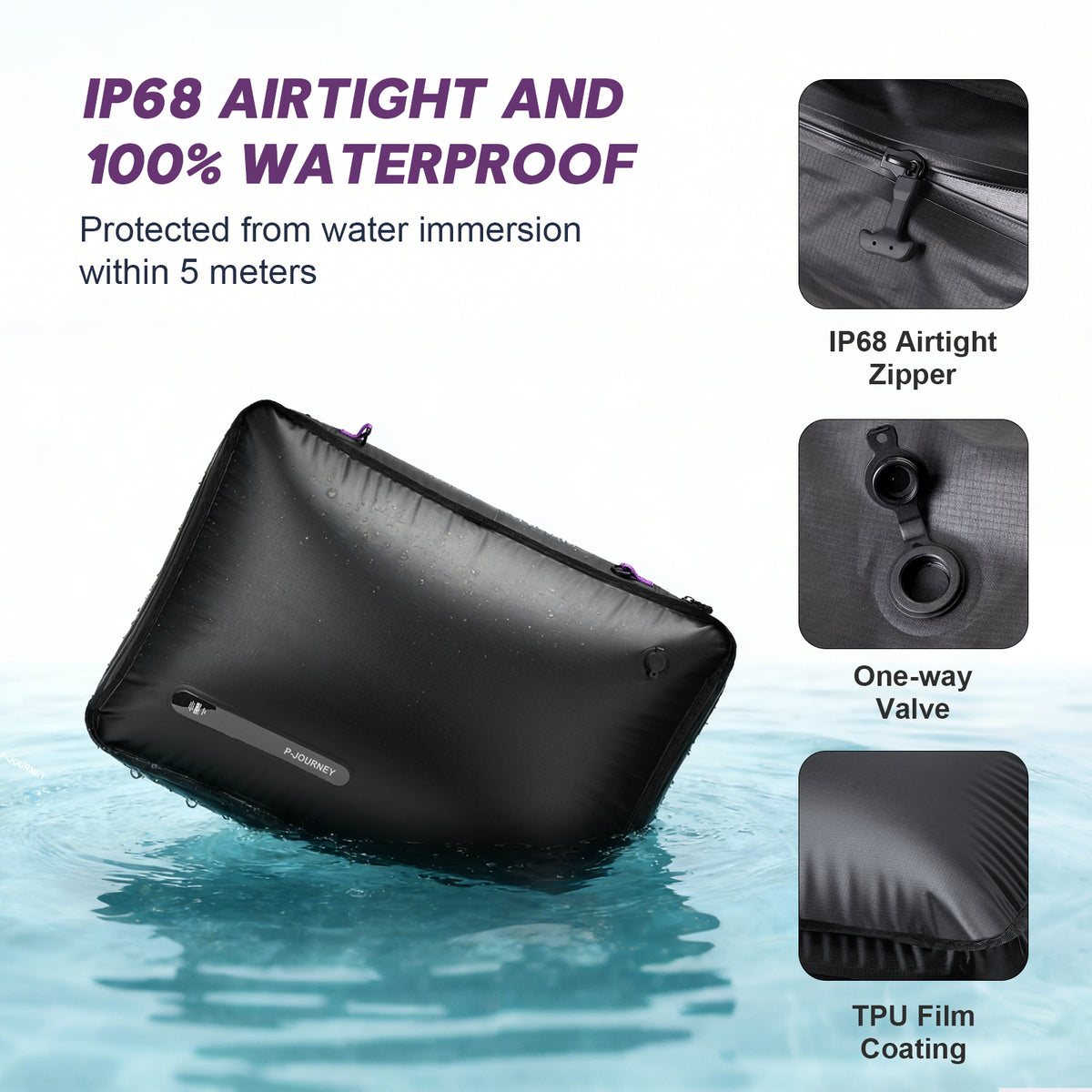 91L Large Vacuum Compression Bag for Bedding with IP68 Airtight Zipper, Heavy Duty & Soft Space Saver Vacuum Bags, 100% Waterproof Blanket Clothes Storage Bag, Reusable Vacuum Packing Cubes for Apartment Dorn Travel，Black